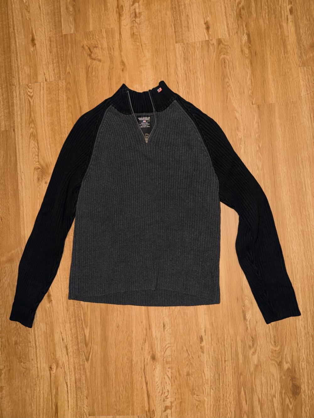 Ralph Lauren Two-Tone Charcoal Body with Black Raglan Zip Sweater